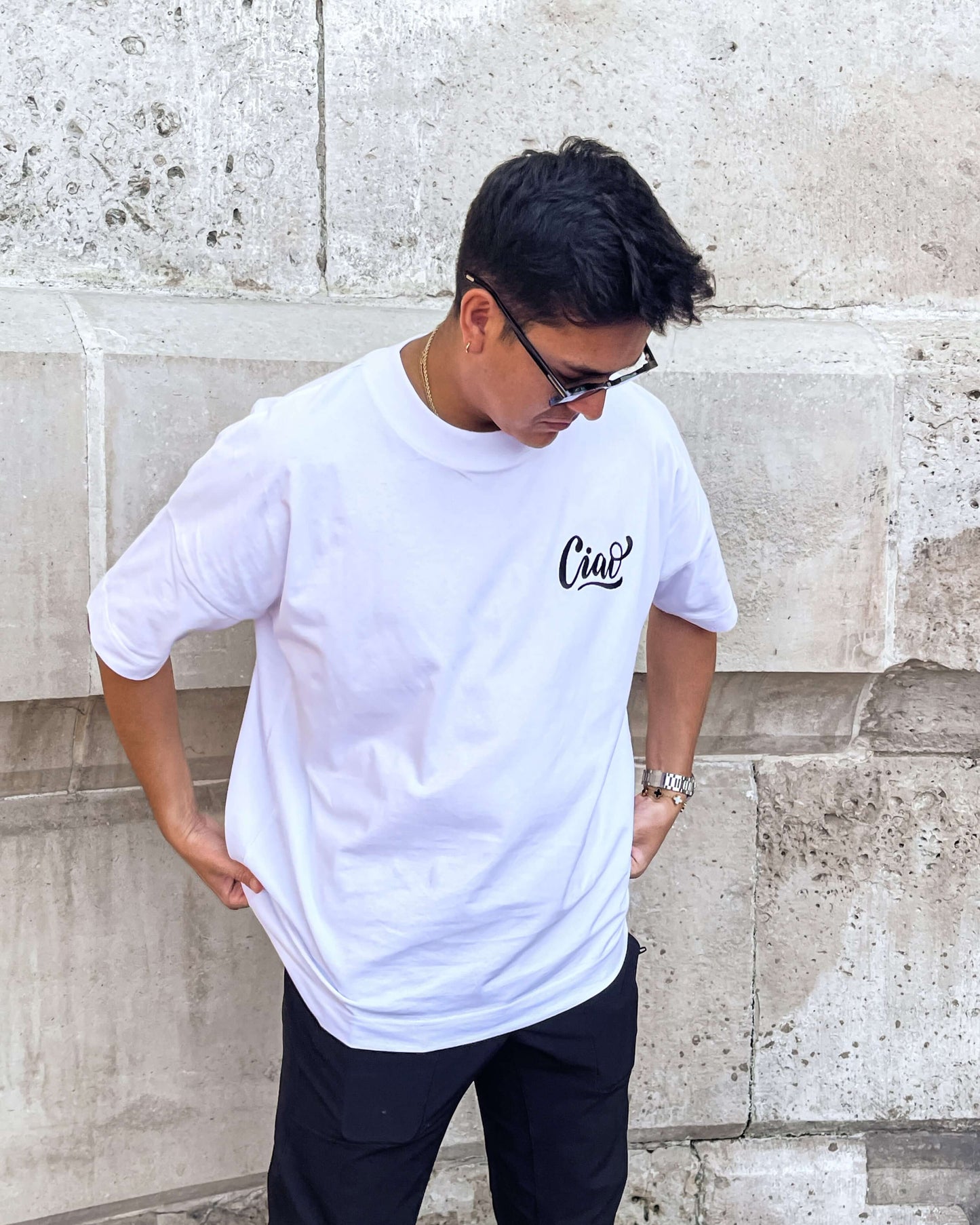 CIAO WHITE EMBROIDERED T-SHIRT - Ciancio Collective