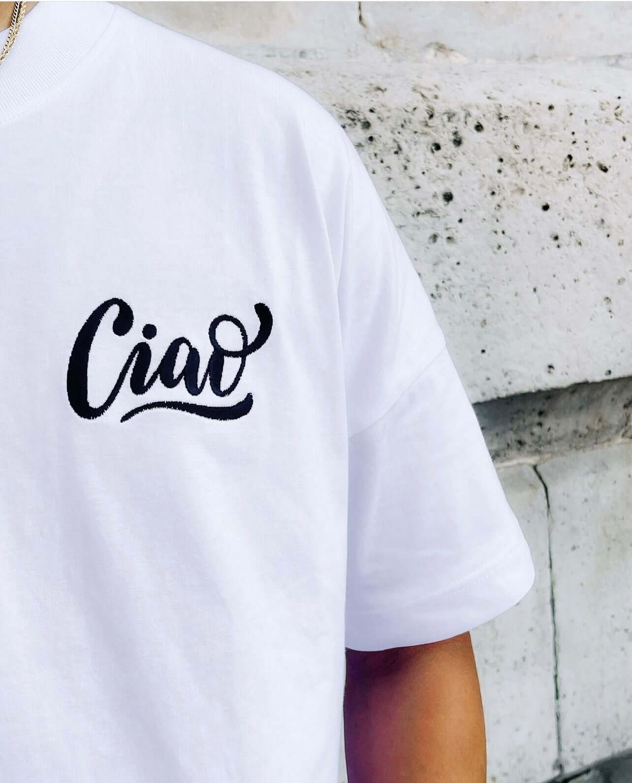 CIAO WHITE EMBROIDERED T-SHIRT - Ciancio Collective