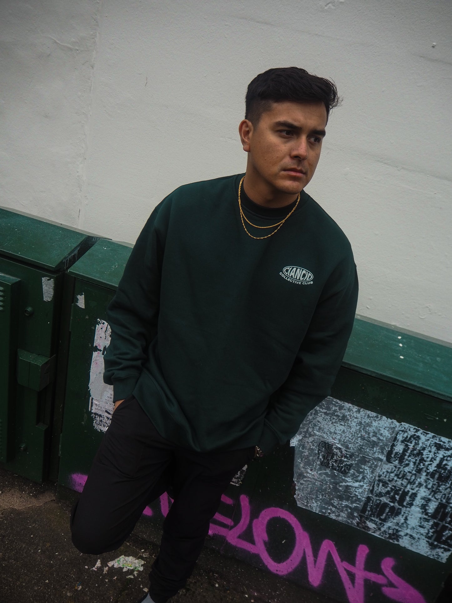 Bubble Crew Neck Sweat | Pine Green