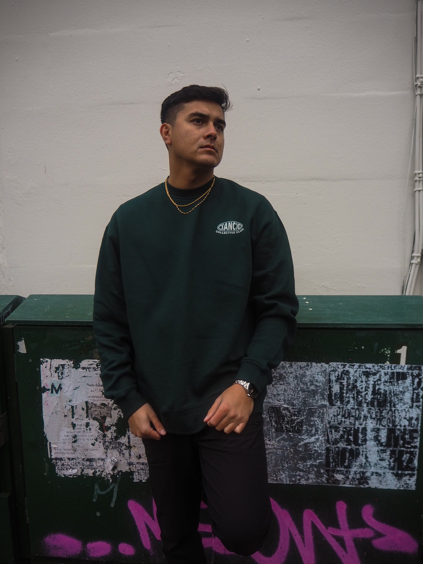 Bubble Crew Neck Sweat | Pine Green