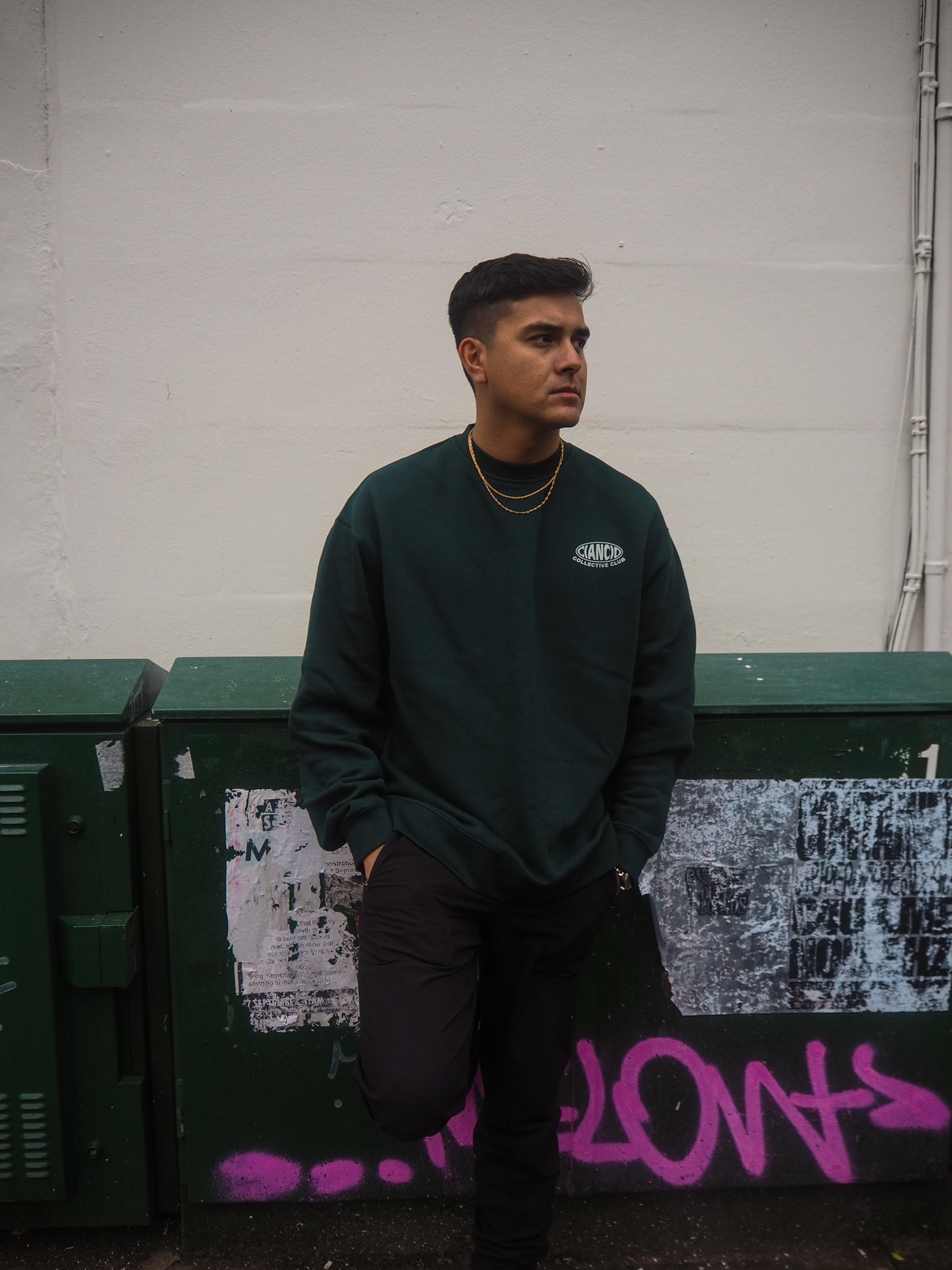 Bubble Crew Neck Sweat | Pine Green