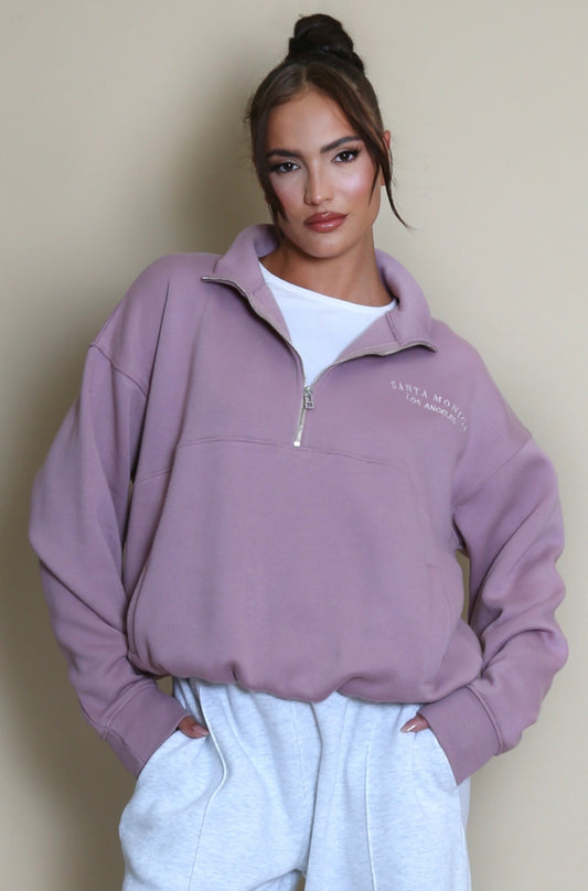 Santa Monica 1/4 Zip Mauve Sweatshirt