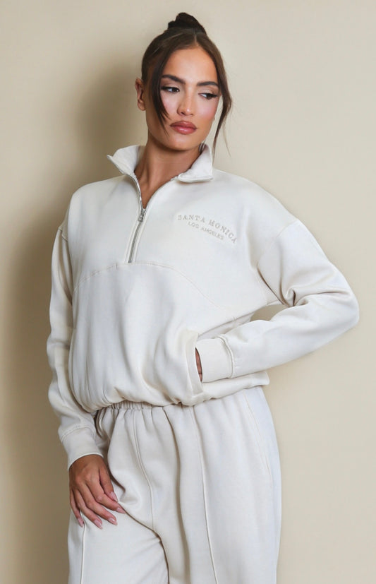 Santa Monica 1/4 Zip Natural Sweatshirt