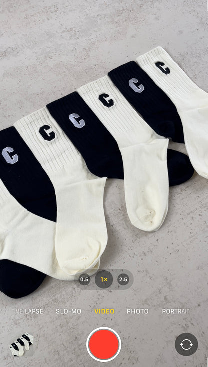 WOMENS OFF WHITE C RIBBED SOCKS - Ciancio Collective